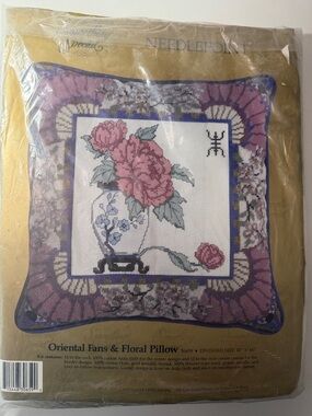 Oriental Fans & Floral Pillow Needlepoint Kit – Candamar designs